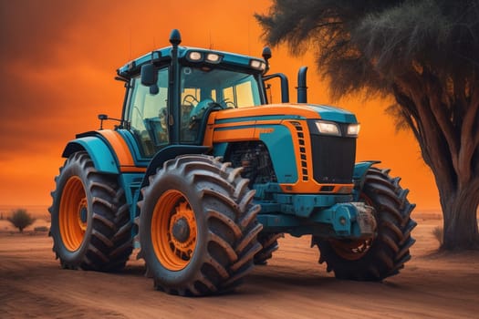 Modern tractor on a colored background. ai generative