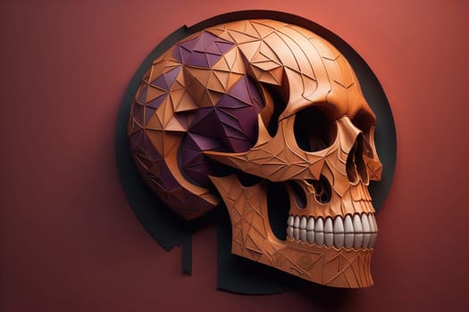 human skull on solid color background. Halloween concept. Close up. ai generative