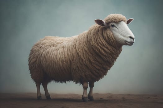 Sheep on a solid color background. Photo in old color image style. ai generative
