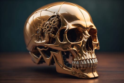 Human skull with gears and cogwheels. ai generative