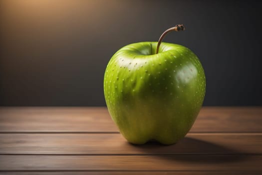 Green apple on a wooden table with dark background, shallow depth of field. The concept of healthy eating. ai generative