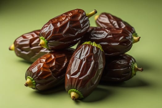 Dried fruits of date palm on a solid color background. Toned. ai generative