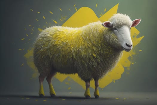 Sheep on a solid color background. Photo in old color image style. ai generative