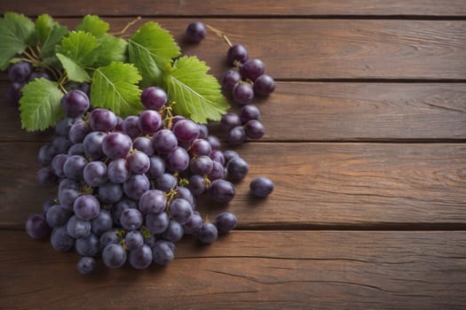 Bunch of fresh grapes on wooden table. Vintage style toned picture. ai generative