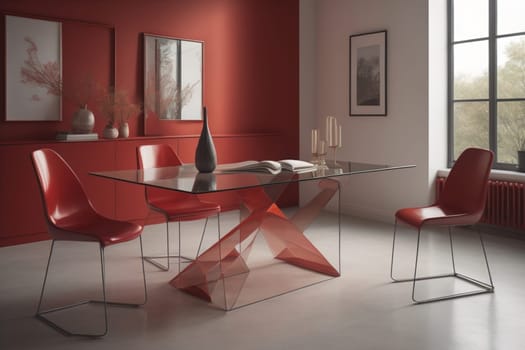 a glass table in a room. ai generative