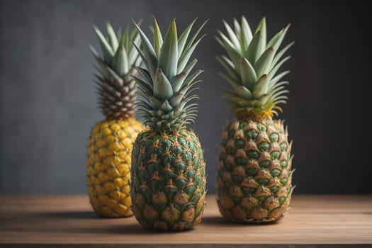 Pineapples on a wooden background. ai generative