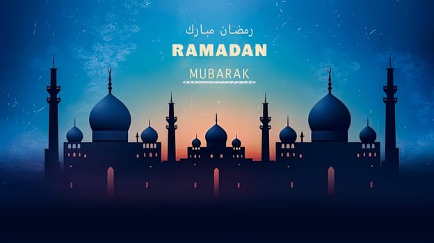 Ramadan radiance, A mosque bathed in warm hues, a visual embrace of celebration and wishes for a blessed Ramadan capturing the spiritual glow.