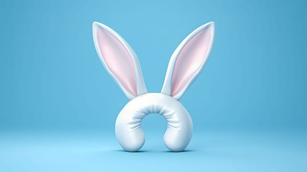 Easter bunny mask on blue background, spring holiday celebration concept