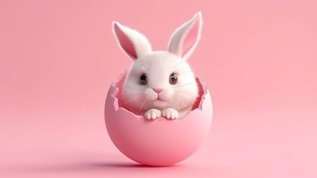 A colorful holiday, the Easter Bunny sits in a broken egg, a joyful illustration that captures the essence of the festive spirit of Easter and the vibrant energy of spring.