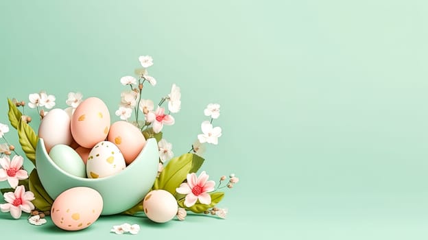 Basket of abundance, Easter eggs in a vibrant nest a delightful scene symbolizing the renewal and celebration of life during this festive season