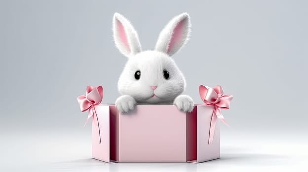 A colorful holiday, the Easter Bunny sits in a gift box surrounded by Easter eggs, a joyful illustration that captures the essence of the festive spirit of Easter and the vibrant energy of spring.