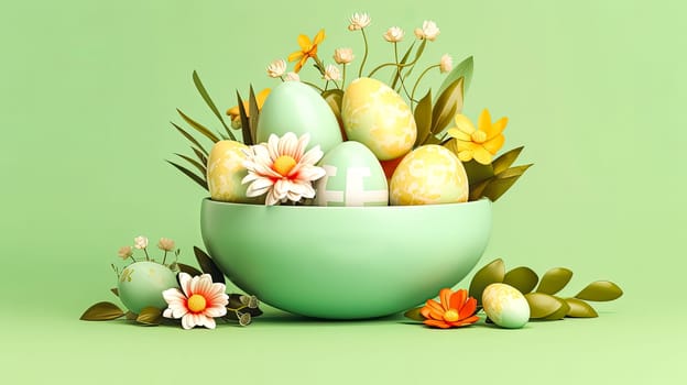 Basket of abundance, Easter eggs in a vibrant nest a delightful scene symbolizing the renewal and celebration of life during this festive season