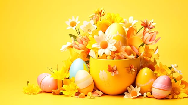 Basket of abundance, Easter eggs in a vibrant nest a delightful scene symbolizing the renewal and celebration of life during this festive season