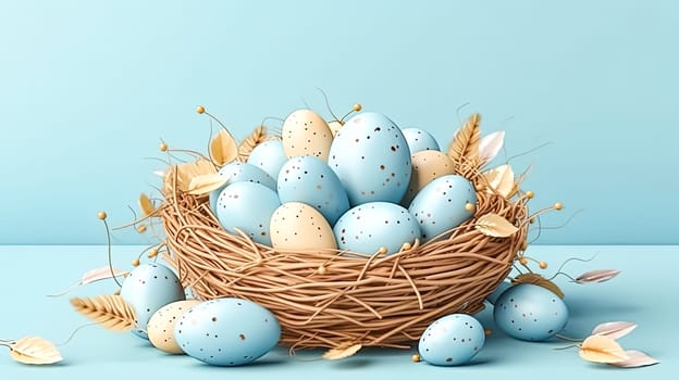 Easter joy, A vibrant basket overflows with colorful eggs a festive scene capturing the spirit of celebration and the essence of spring