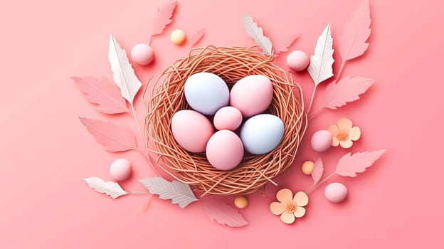 Festive basket, Overflowing with Easter eggs a lively illustration capturing the exuberance and celebration of this cherished spring holiday