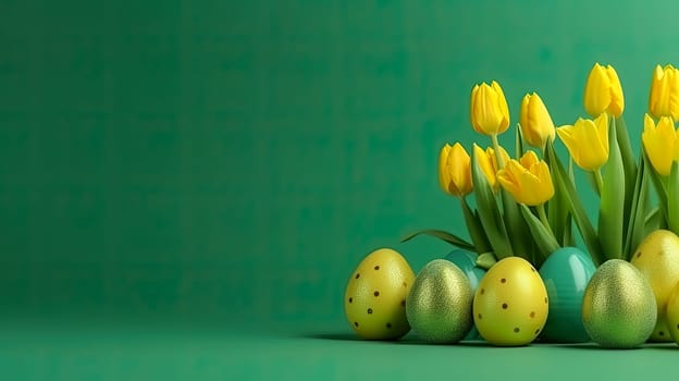 Spring jubilation, A basket of colorful Easter eggs a celebratory scene embodying the renewal and joy associated with the Easter holiday