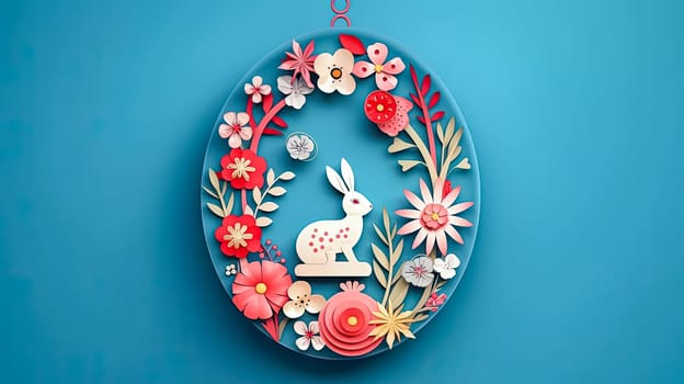 Easter joy unfolds, Bunny on colored paper a vibrant scene resonating with the happiness of the holiday, celebrating the arrival of spring