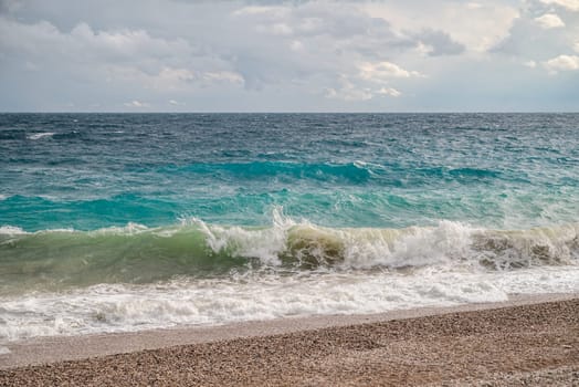 Big waves hitting the Konyaalti coast on a stormy day