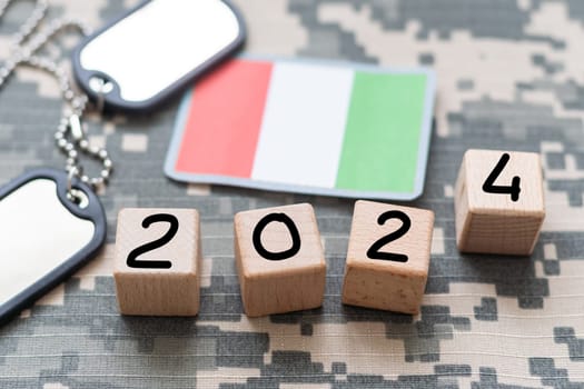 Large Silver Design 2024 with an Italian Flag Background. High quality photo