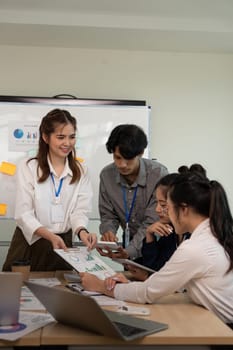 Business team employee adviser meeting to analysis and discuss the situation on the financial report in the meeting room. Investment Consultant, Financial advisor and accounting concept.