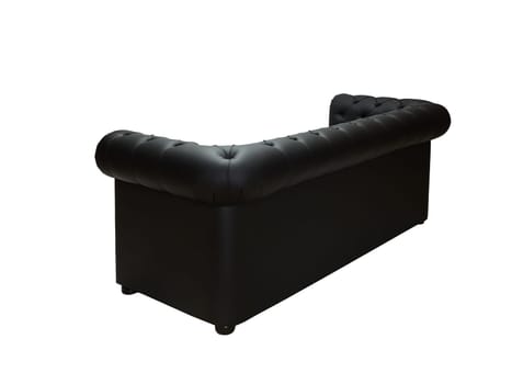 black leather office sofa in retro style on white background, back view. modern couch, furniture