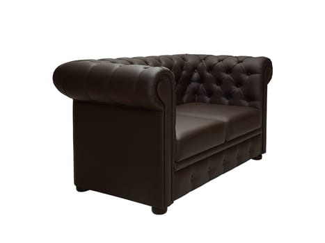 brown leather office sofa in retro style on white background, side view. modern couch, furniture