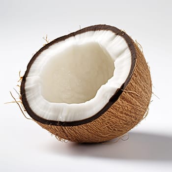 Halves of a coconut on a white background.