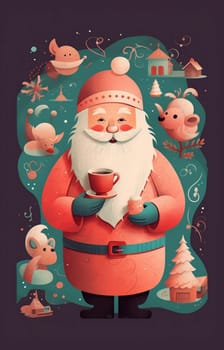 domestic man cute decoration mug santa calm content lifestyle male celebrate relaxing merry year cosy holiday christmas caucasian claus drink home. Generative AI.