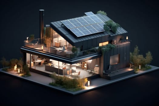 auto power energy design pool home photovoltaic modern pool ecology panel house garden electric swimming eco renewable technology solar architecture sky. Generative AI.