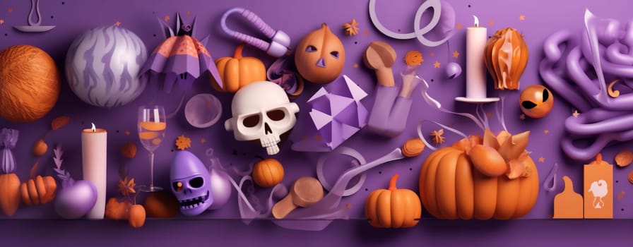 candy dessert treat ghost food halloween purple lilac party seasonal illustration celebration black icing spider sweet orange scarey holiday pumpkin. Generative AI.