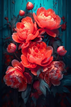 neon vibrant nature bright blossom colourful peony spring night colours leaf trendy rainbow beauty decoration flora bloom garden design flower. Generative AI.