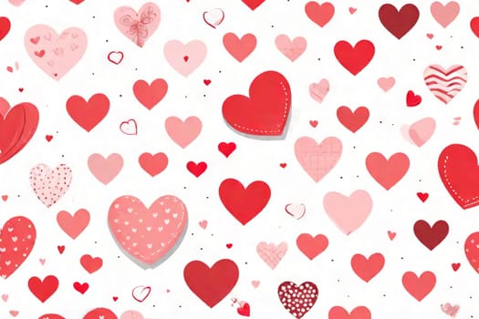 Cute doodle style hearts pattern. Valentine's Day background. Marker drawn different heart shapes and silhouettes ornament.