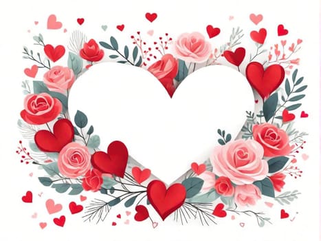 Happy Valentine's Day sale, frame of hearts and flowers on a white background.