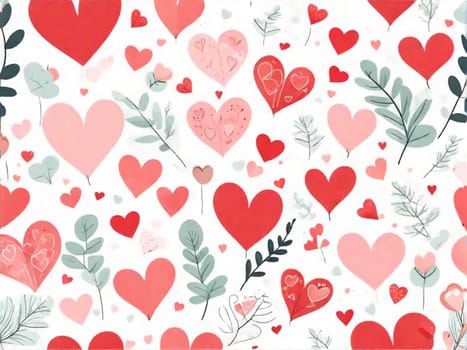 Cute doodle style hearts pattern. Valentine's Day background. Marker drawn different heart shapes and silhouettes ornament.