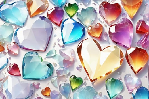 Festive background from broken multi-colored glass in the shape of a heart, various fragments as text for design or wallpaper