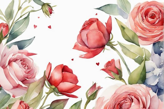 Watercolor flowers for a universal greeting card, Valentine's Day, Mother's Day, Women's Day and others