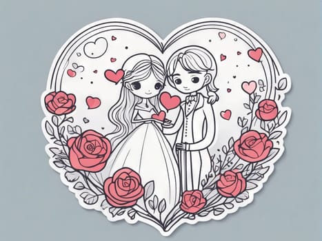 Valentine's Day, couple in love, lettering. A guy and a girl on a romantic date. Heart and flowers