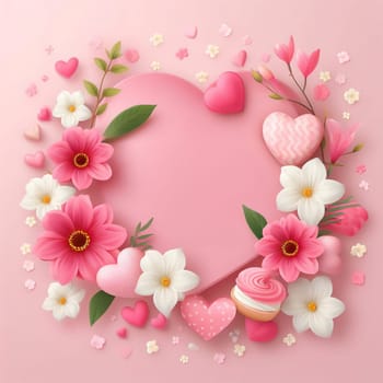 Frame flowers and hearts. Valentine's day, mother's day, women's day background, greeting card for your design
