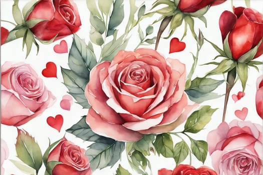 Watercolor flowers for a universal greeting card, Valentine's Day, Mother's Day, Women's Day and others