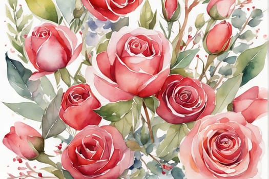 Watercolor flowers for a universal greeting card, Valentine's Day, Mother's Day, Women's Day and others