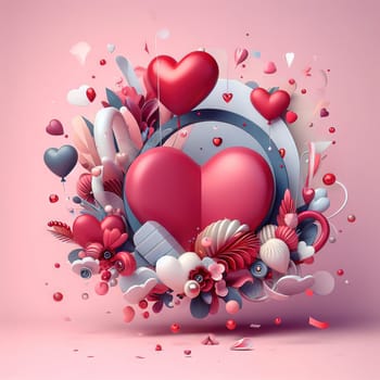 Valentine's day themed design featuring hearts and flowers with balloons on a colored background Card for 14th