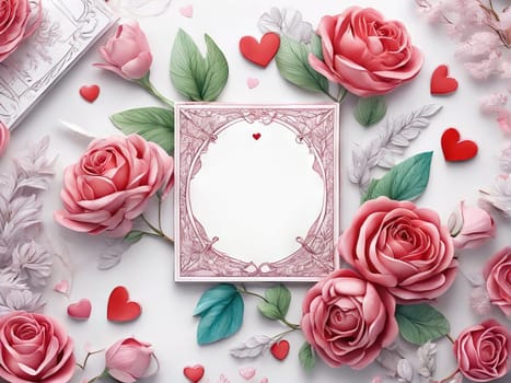 Holiday card. Frame flowers and hearts with space for text or images. Universal greeting for Valentine's Day, Mother's Day and other holidays