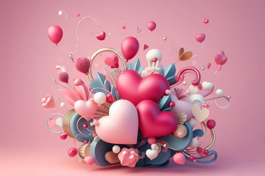 Valentine's day themed design featuring hearts and flowers with balloons on a colored background Card for 14th
