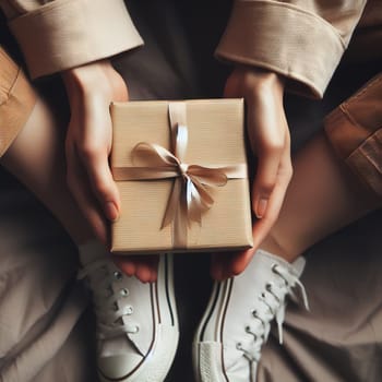 Woman hands holding gift box for special event. Valentines day, Christmas, Birthday concept.