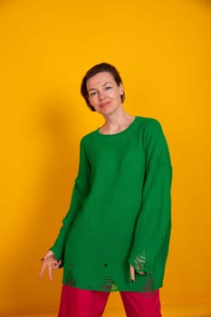 woman in green autumn sweater