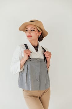 fashionable woman in vintage brimmed hat