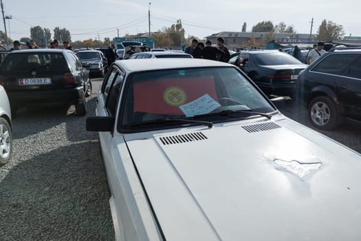 Large used car open air market RIOM Auto in Bishkek, Kyrgyzstan at October 16, 2022