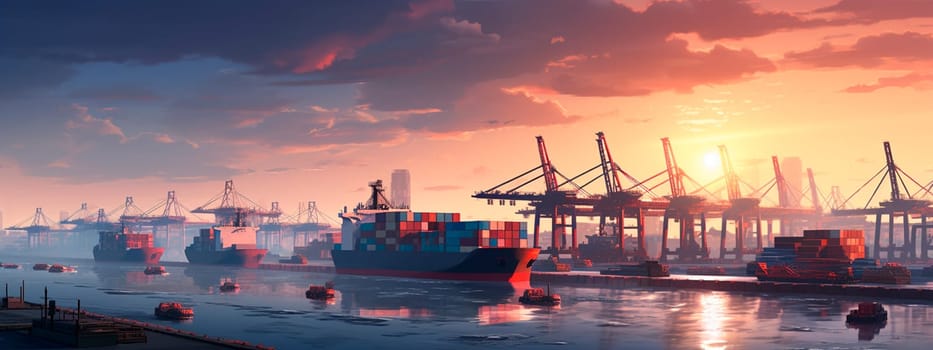 Seaport containers goods and liners. Generative AI, Sea.