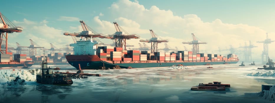 Seaport containers goods and liners. Generative AI, Sea.