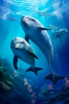 Dolphin in the sea underwater world. Generative AI, animal.